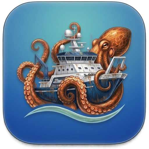 Dockyard app icon — an octopus wrapping a container ship